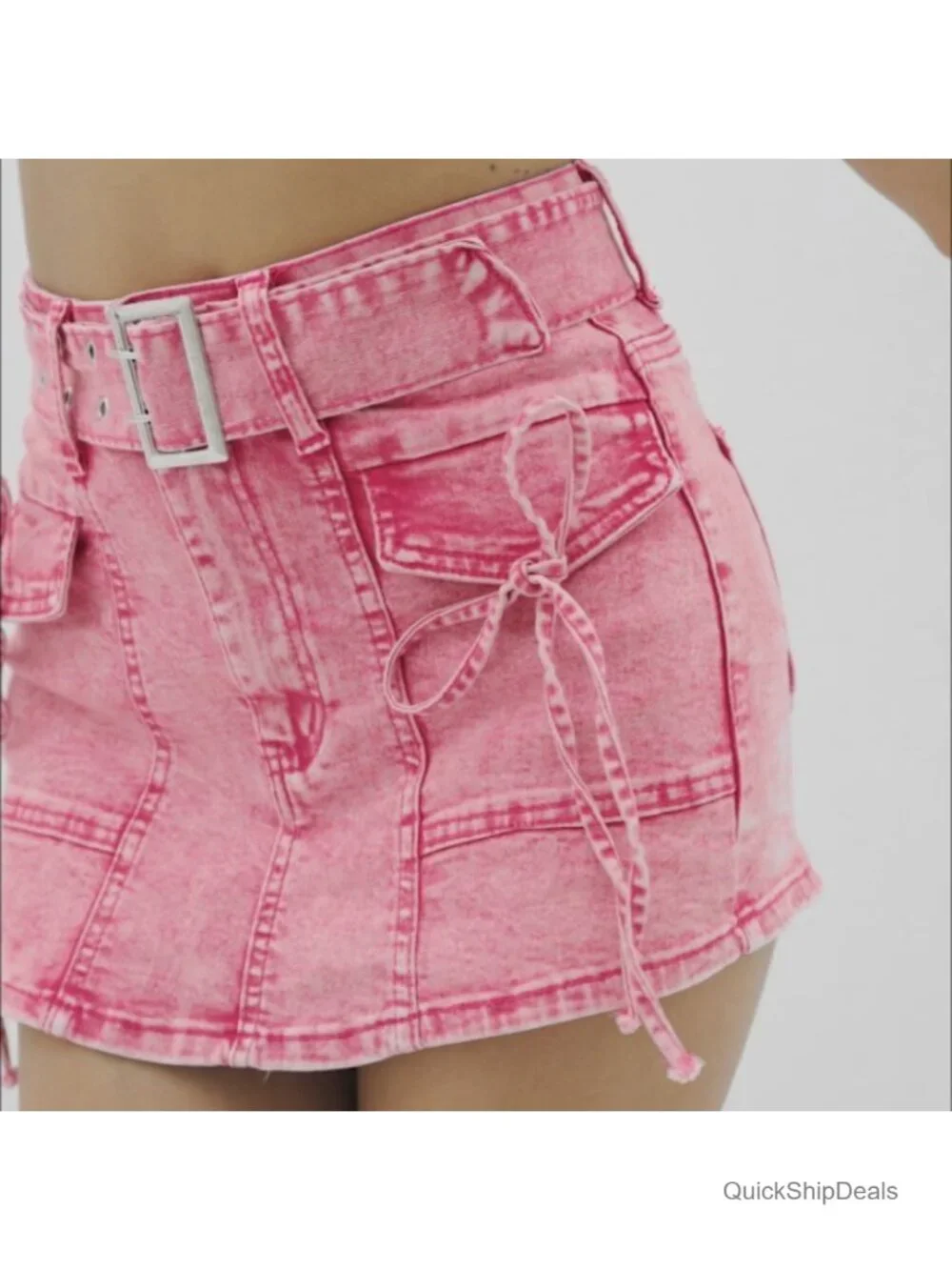 Women's High Waisted Denim Skort with Belt Stretch Jean Shorts Skirt